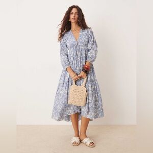Free People Pappiet Floral Midi Dress in Blue